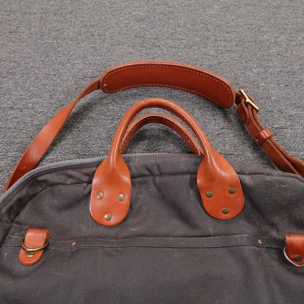 Winter Session Garrison Bag Waxed Canvas Mens Gray Briefcase Leather Strap
